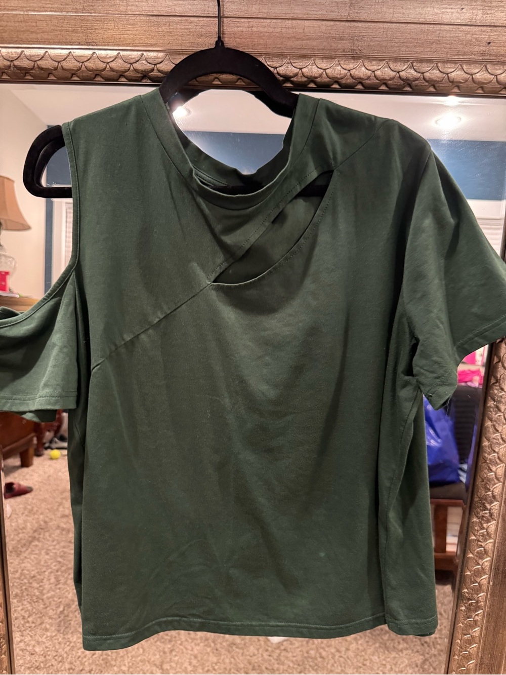 SHEIN Dark Green Cutout Short Sleeve Top